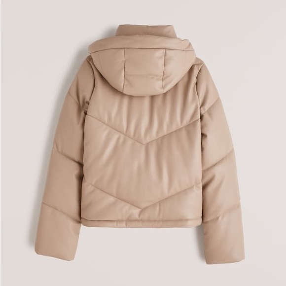 NWT Abercrombie & Fitch Vegan Leather Crop Puffer Jacket Beige M - Picture 3 of 12